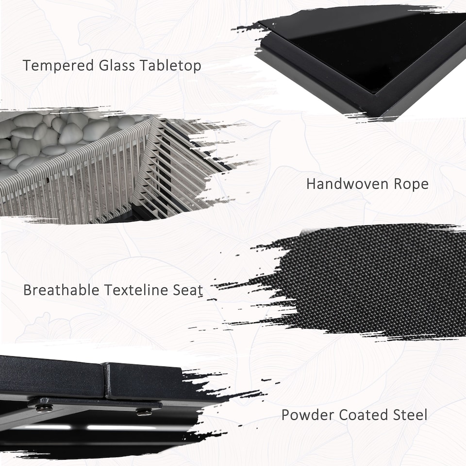 image 1 of Outsunny 5 Pieces Garden Dining Set, Outdoor Patio Cube Set, 4 Seater Outdoor Table and Chairs with Foldable Backrest, Tempered Glass Top, Handwoven Rope for Poolside, SpaceSaving, Light Grey | Grey | 1