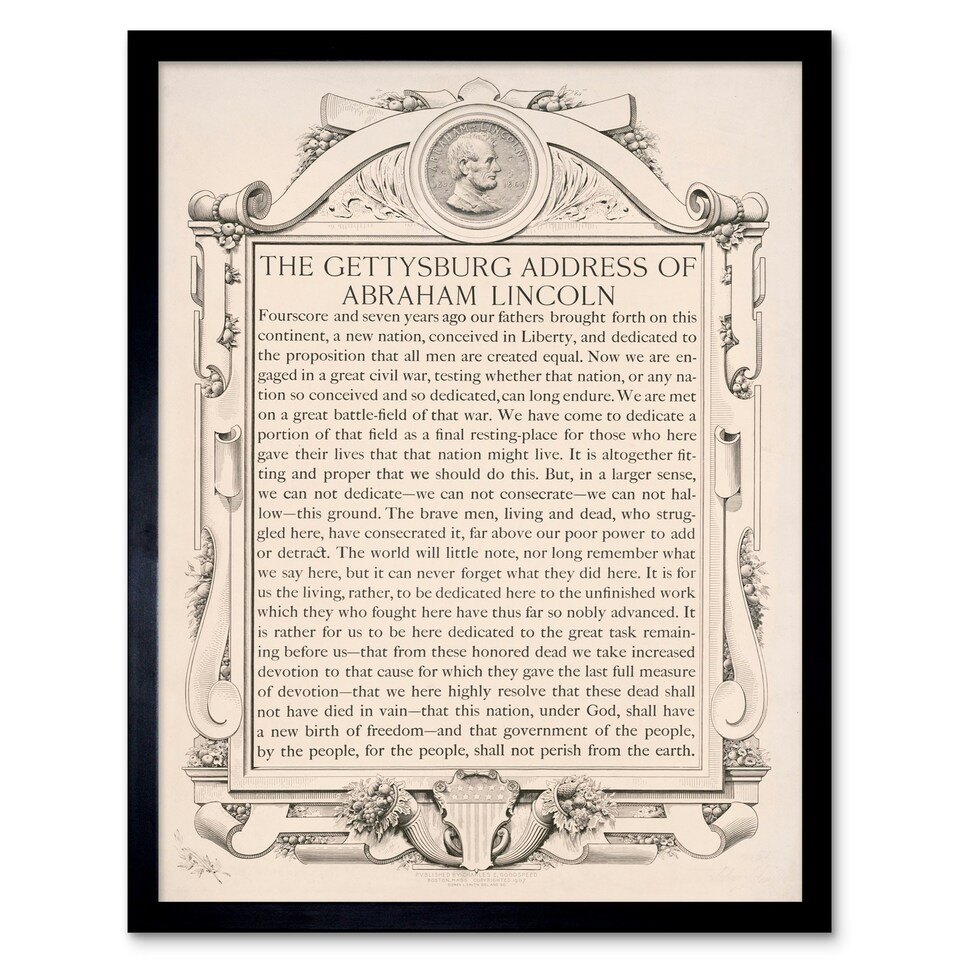 image 1 of Gettysburg Address Abraham Lincoln USA President 12x16" Framed Wall Art Print