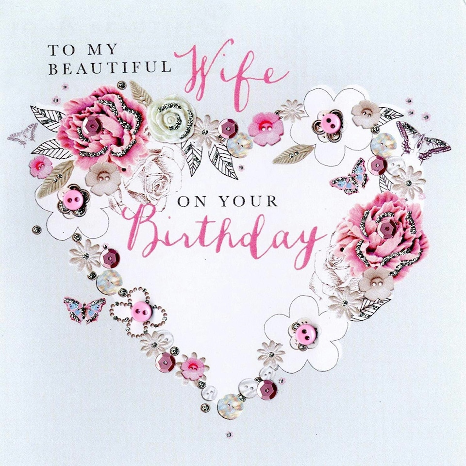 image 1 of Beautiful Wife Birthday Buttoned Up Greeting Card Button Embellished Cards