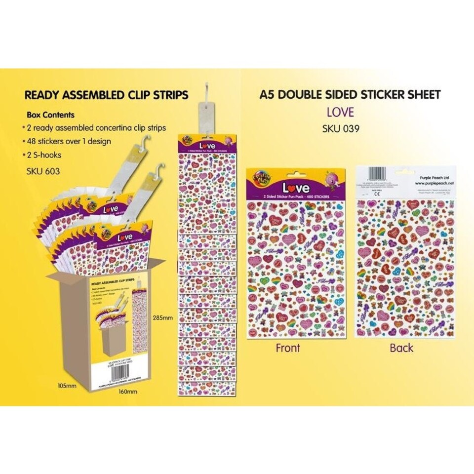 image 1 of Purple Peach Love A5 Sticker Sheet - Multicoloured - One Size