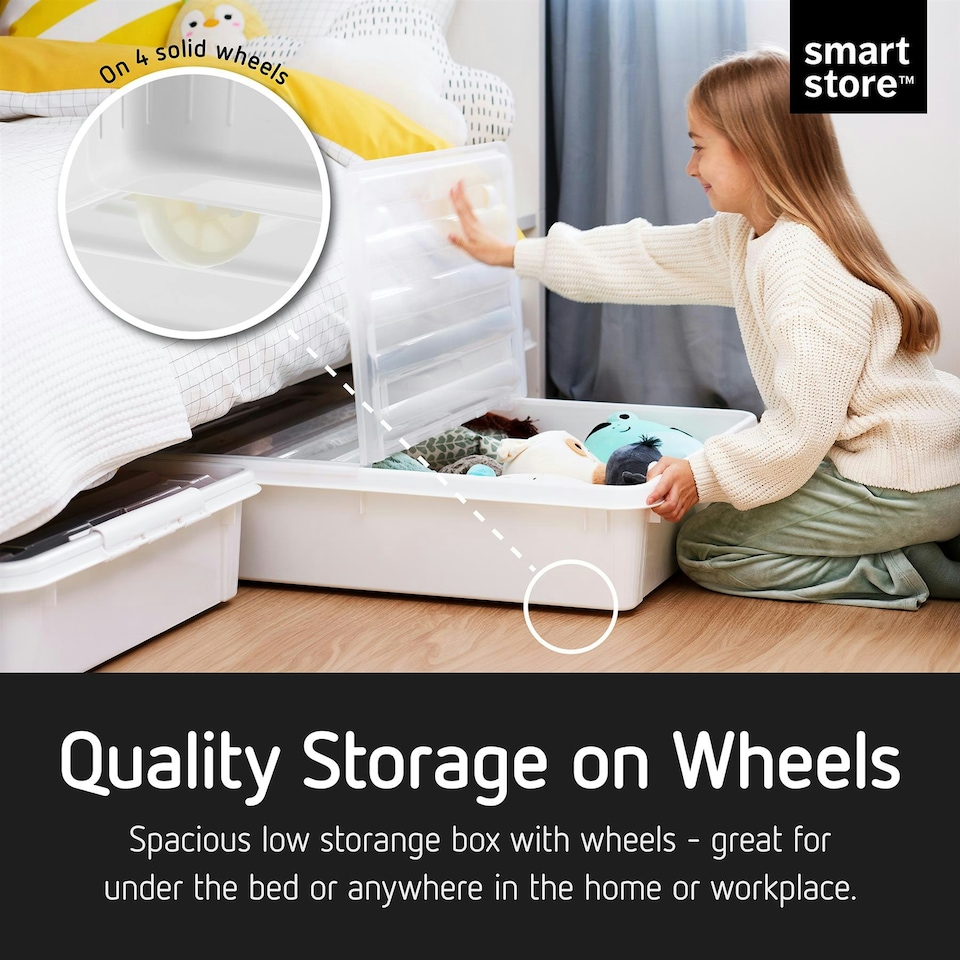image 1 of Smartstore Bedroller Underbed Storage Box with Transparent Foldable Lid 60L, 4pk