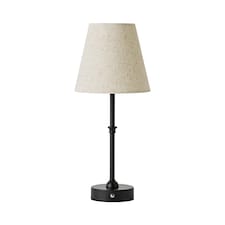 ValueLights Lowe Black Rechargeable Table Lamp Linen Shade