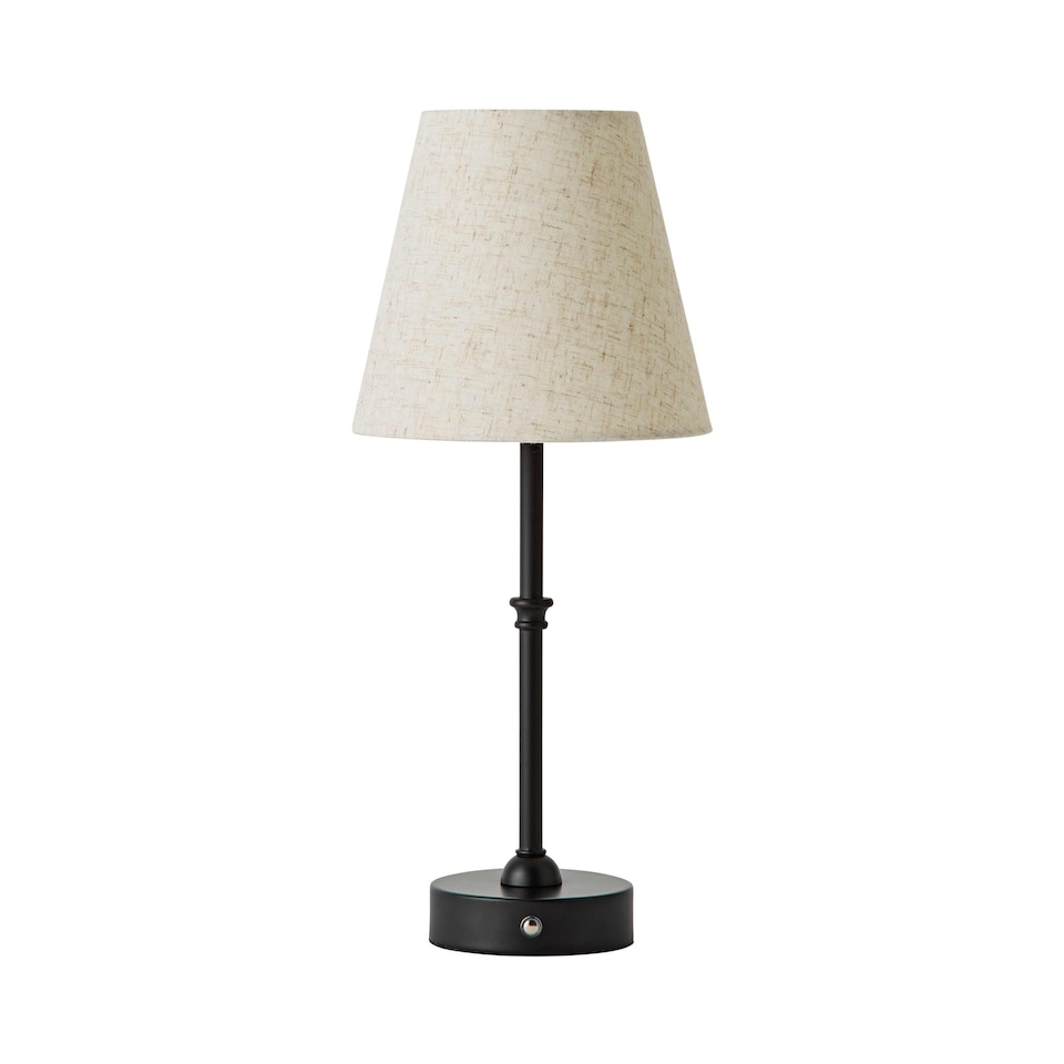 image 1 of ValueLights Lowe Black Rechargeable Table Lamp Linen Shade