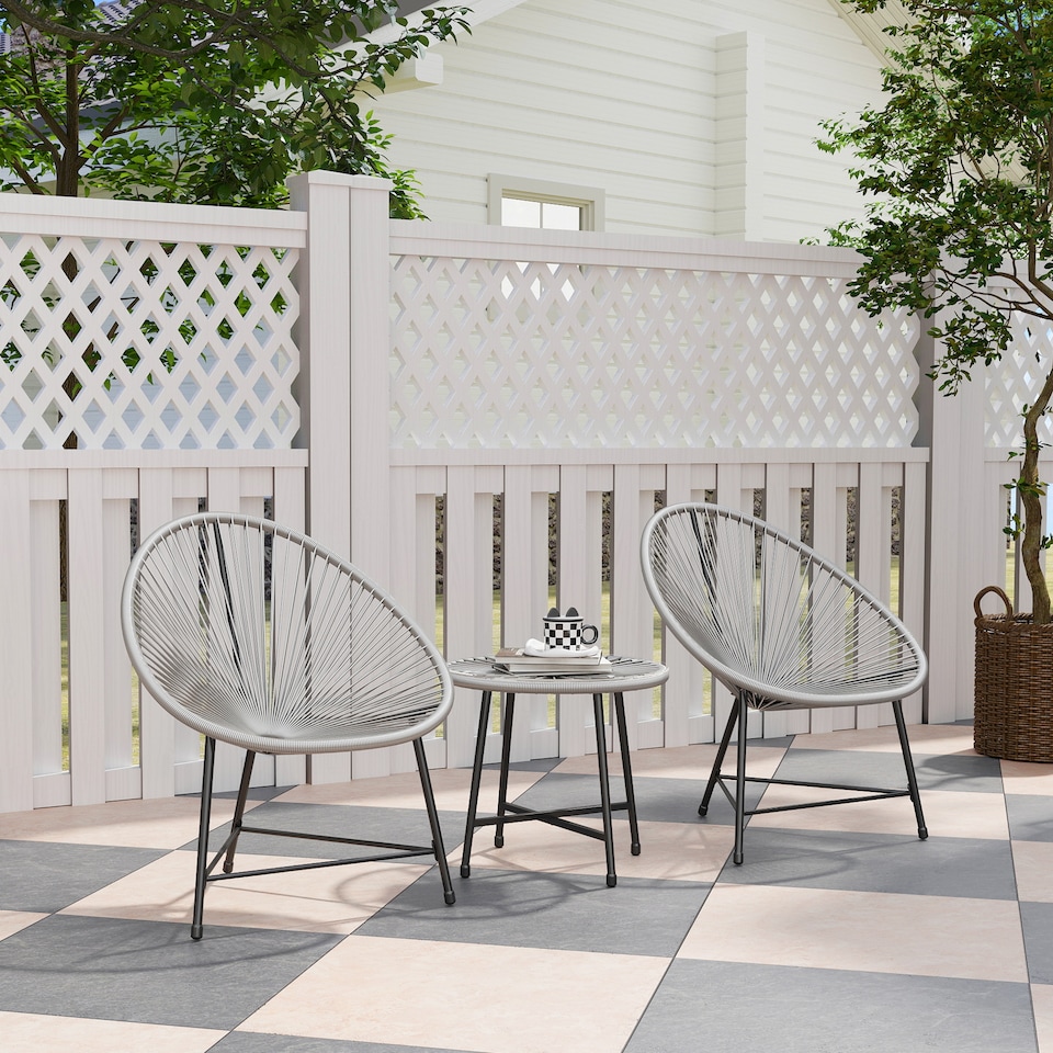 image 1 of Outsunny Rattan Bistro Set with Acapulco Chairs and Glass Table, Grey