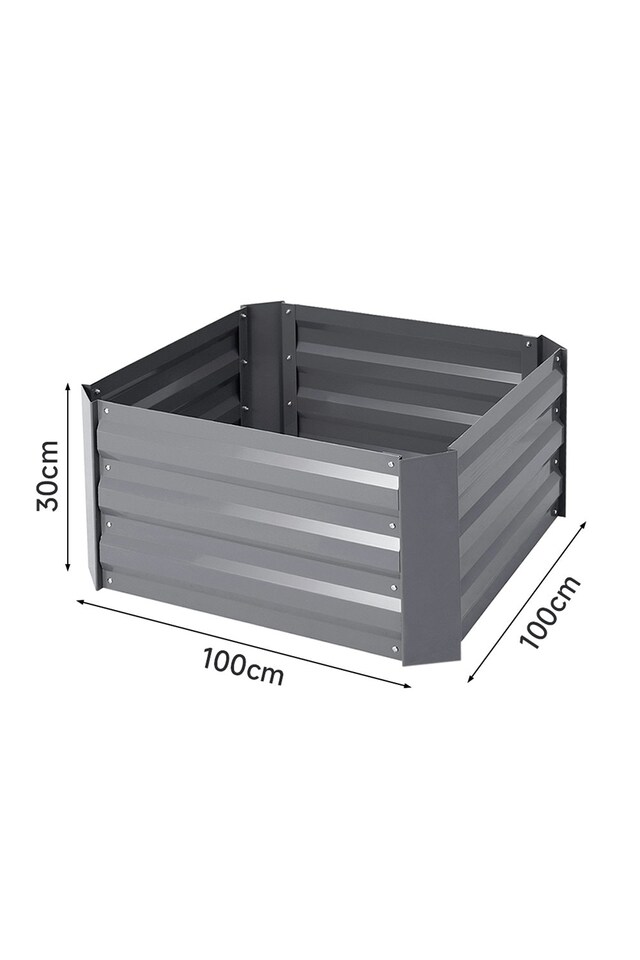 image 1 of Living and Home Galvanized Steel Square Raised Garden Bed- Grey- 100cm W x 100cm D x 30cm H | Grey