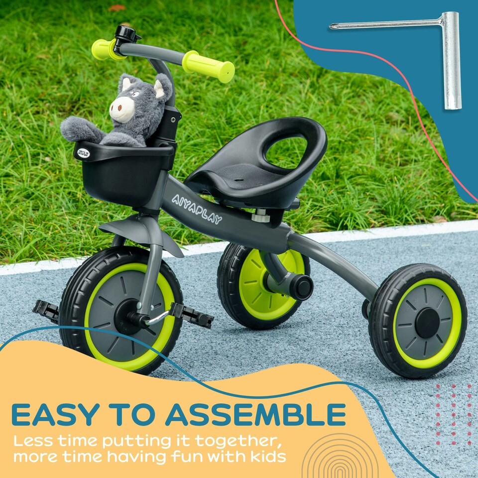 image 1 of AIYAPLAY Trike W/ Adjustable Seat Basket, Kids Tricycle for 2-5 Years Old, Black
