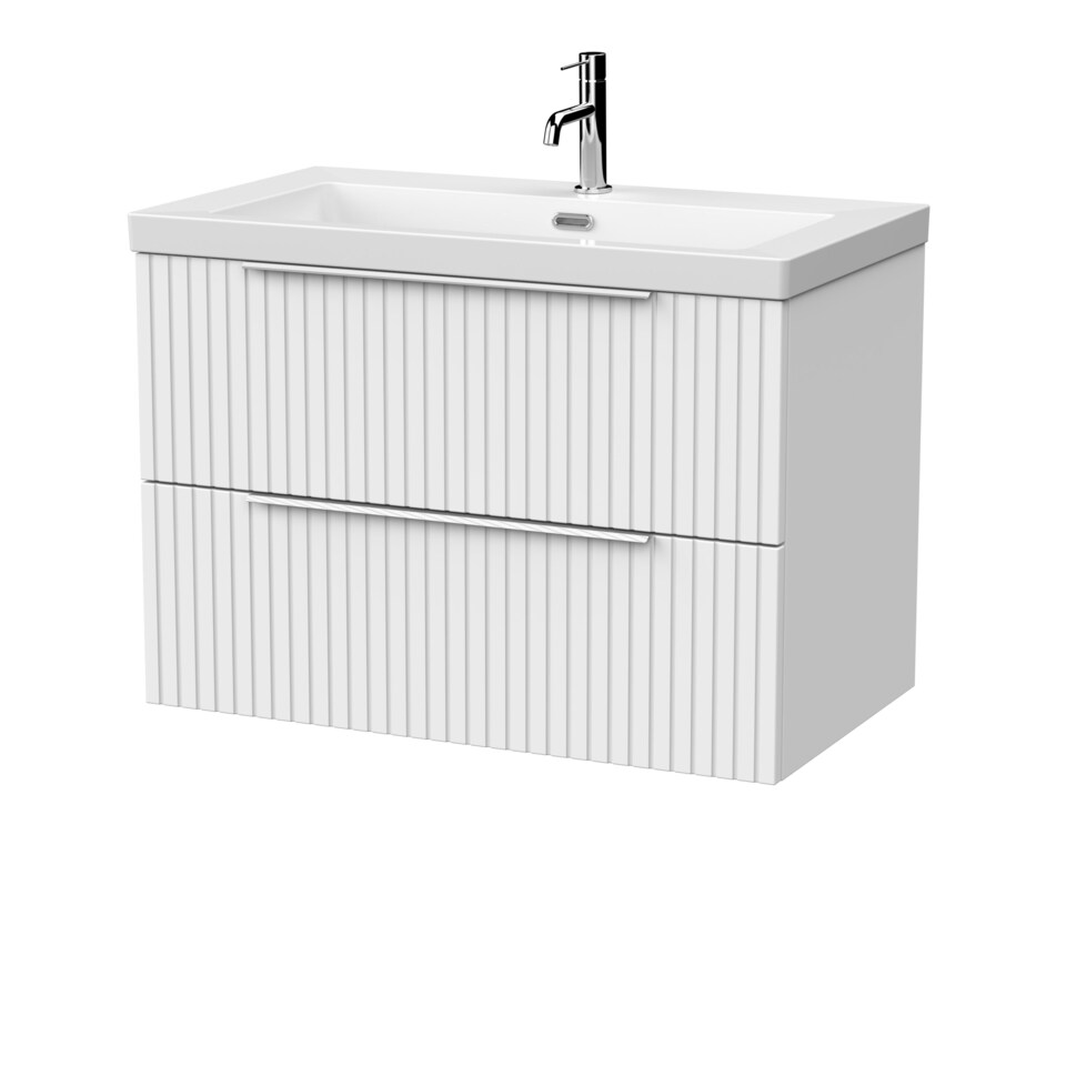 image 1 of Balterley Callingwood Contemporary Wall Hung 2 Drawer Vanity Unit with 1 Tap Hole Fireclay Basin , 800mm, Matt White