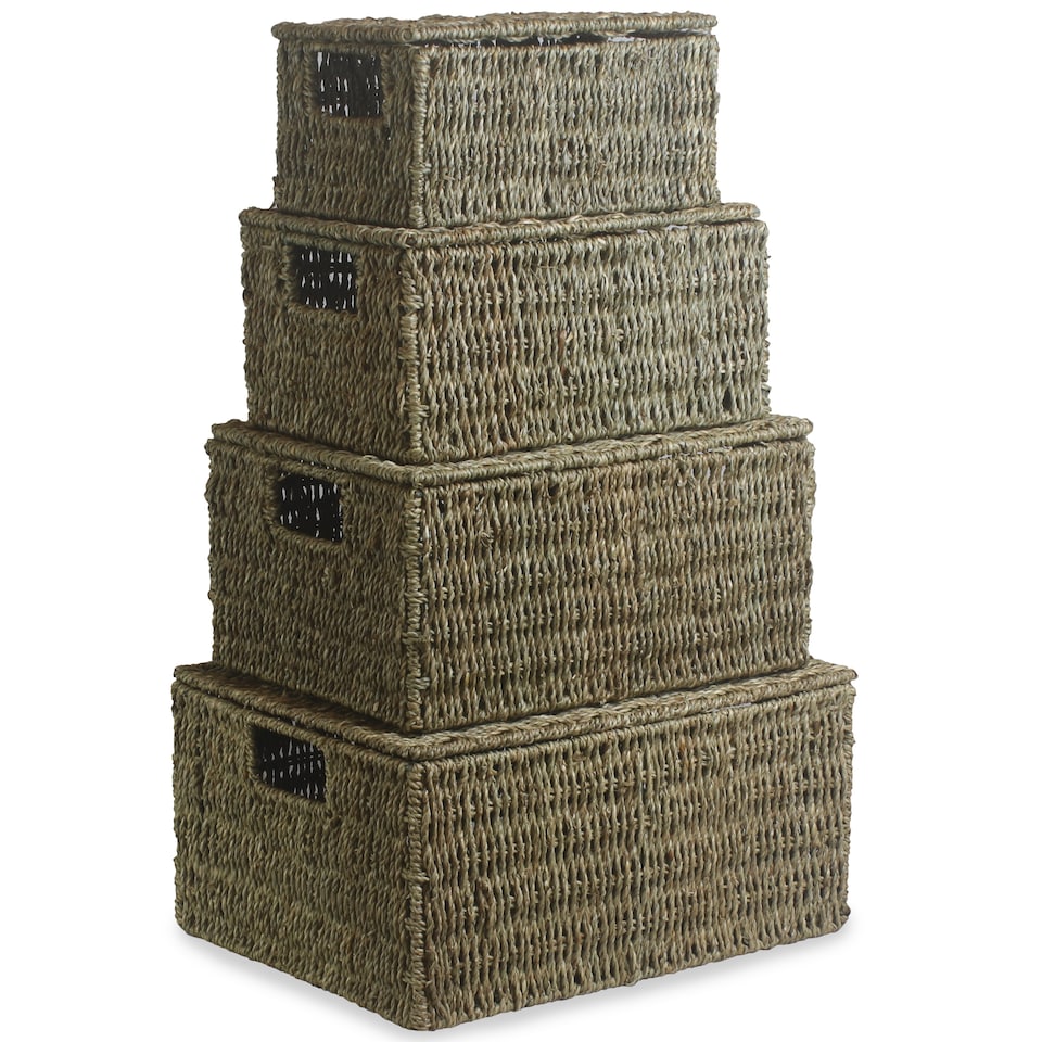 image 1 of Set or 4 Seagrass Storage Baskets | Green | Green | Not provided