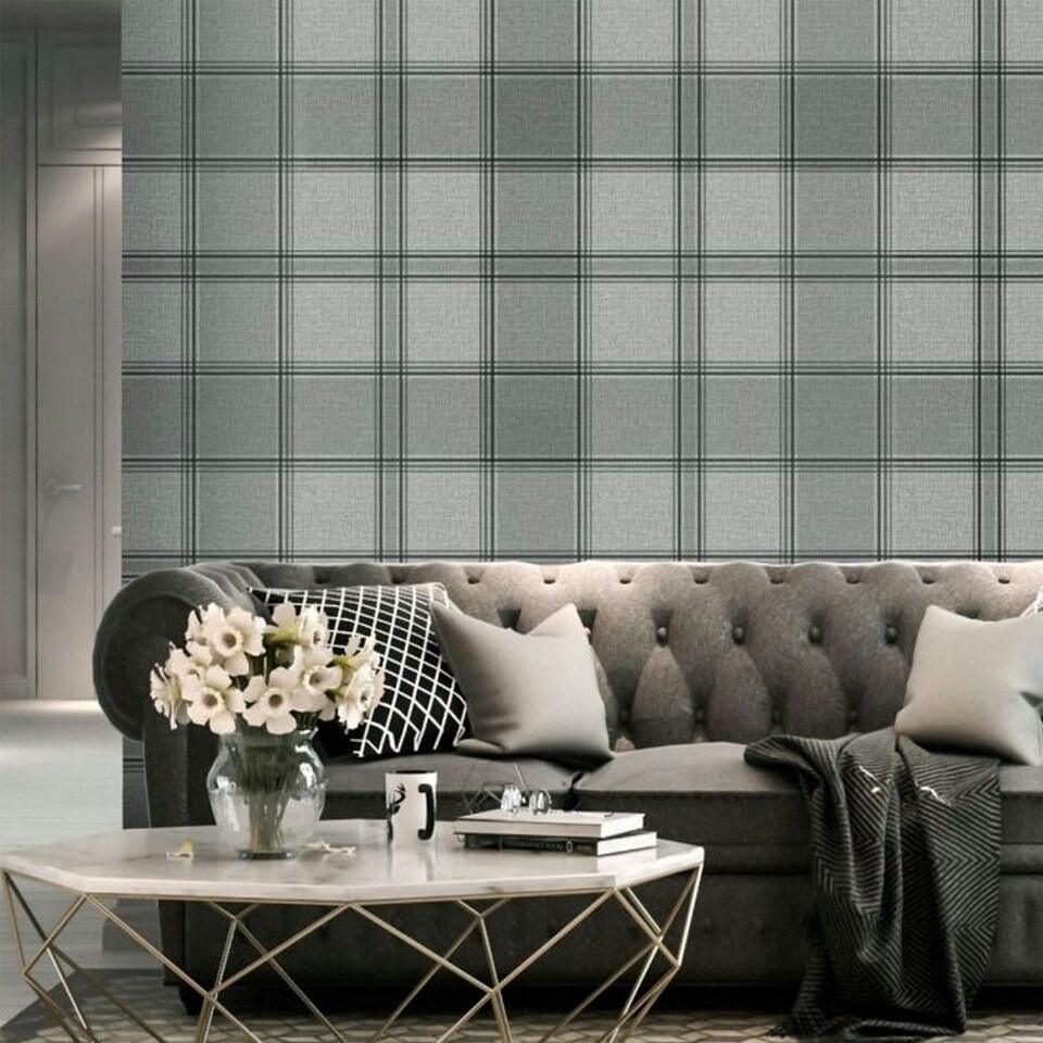 image 1 of Belgravia Giorgio Checked Wallpaper - Silver - One Size Silver