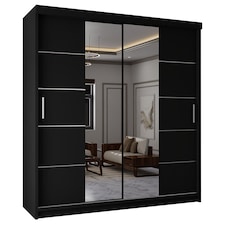 Sliding Wardrobes 4U Modern Panelled Mirror Sliding Wardrobe – 120cm to 203cm, White, Black, Grey, Oak | Black | Black 150cm