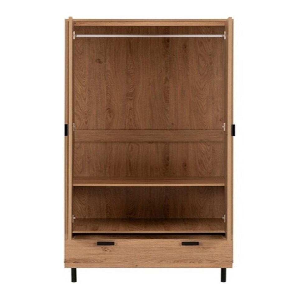image 1 of Leon 2 Door 1 Drawer Wardrobe - L47 x W80 x H190.5 cm - Medium Oak Effect Brown