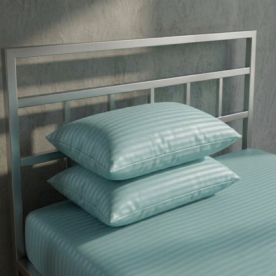 image 1 of Luxury 250TC Housewife Satin Stripe Pillowcase Pair Soft Touch | Blue | Aqua | Standard