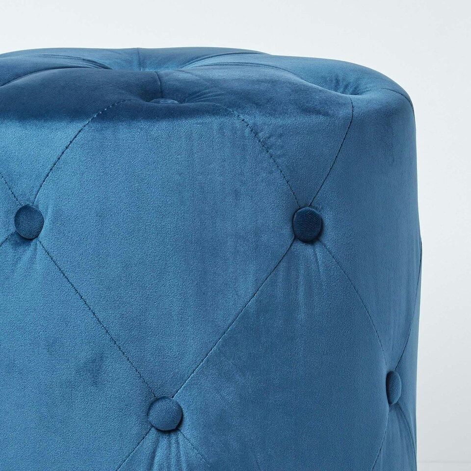 image 1 of Homescapes Windsor Velvet Footstool, Navy