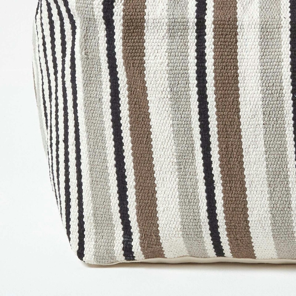 image 1 of Homescapes Grey, Black and White Stripe Beanbag Cube Pouffe Large - 60 x 60 x 30 cm | Grey | 60 x 60 x 30 cm