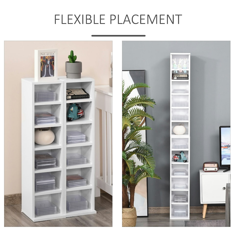 image 1 of HOMCOM Set of 2 CD Storage Units with Adjustable Shelves White