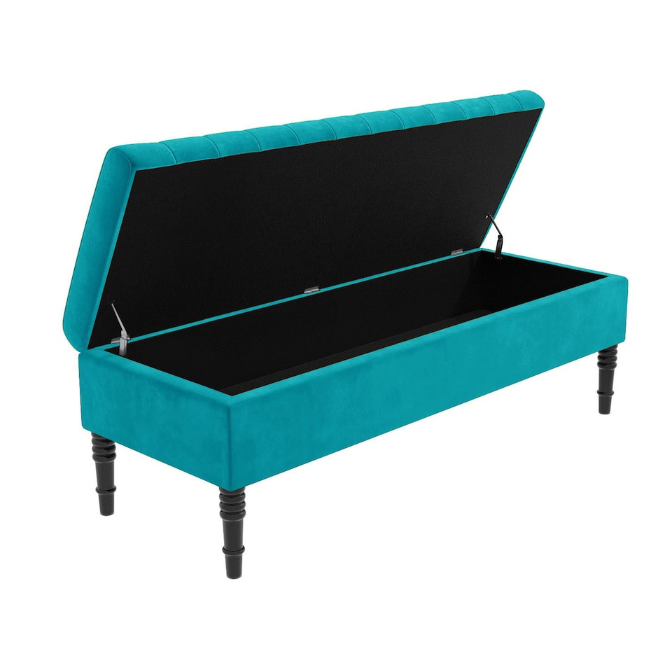 image 1 of Safar 90cm Ottoman Storage Bench - Plush Velvet Shoe Bench - Teal Lined Upholstery Storage Footstool