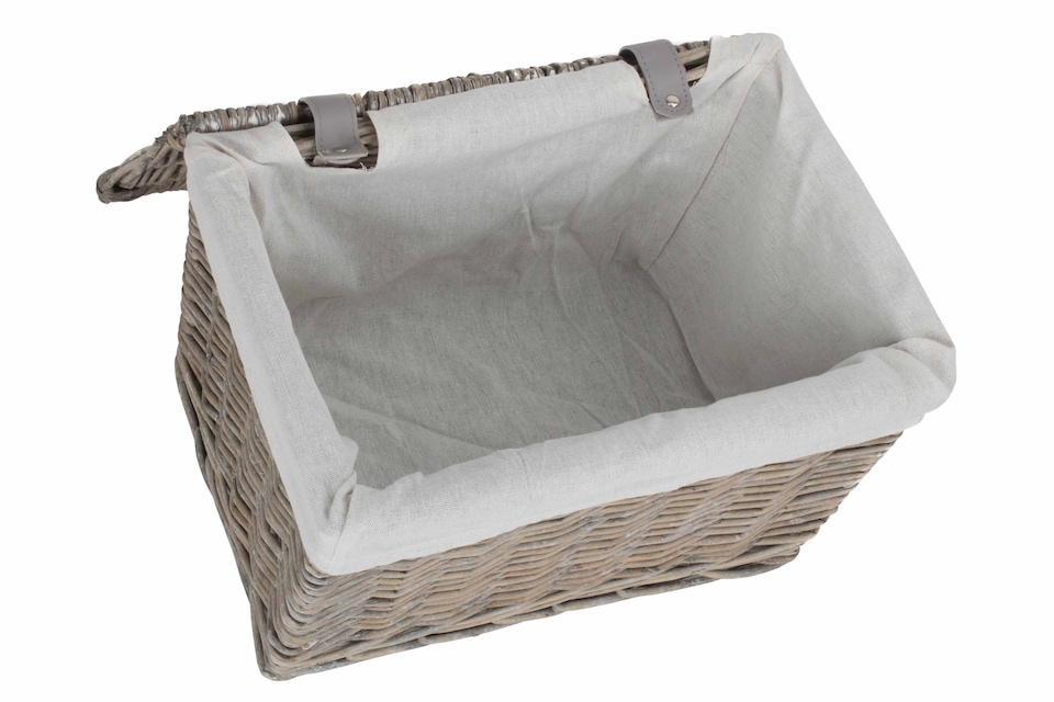 image 1 of 36cm Grey Wash Finish Storage Wicker Hamper Basket | Grey | Grey | XS