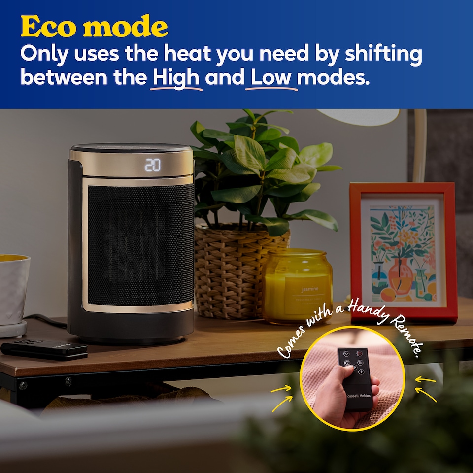 image 1 of Russell Hobbs RHCH2002G Space Heater in Black & Gold Round 1500W Portable Electric Heater