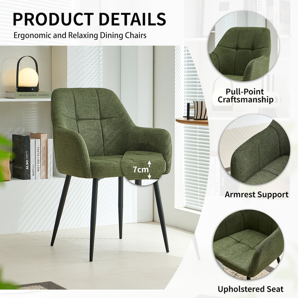 image 1 of SONARA Dining Chair Set of 2, Water-Repellent Plush Chenille Upholstered for Dining Room | Green