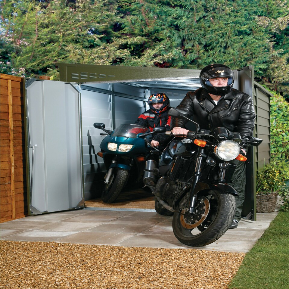 image 1 of 9 x 6 ft Trimetals Titan 960 Pent Roof Metal Shed - Double Door Grey