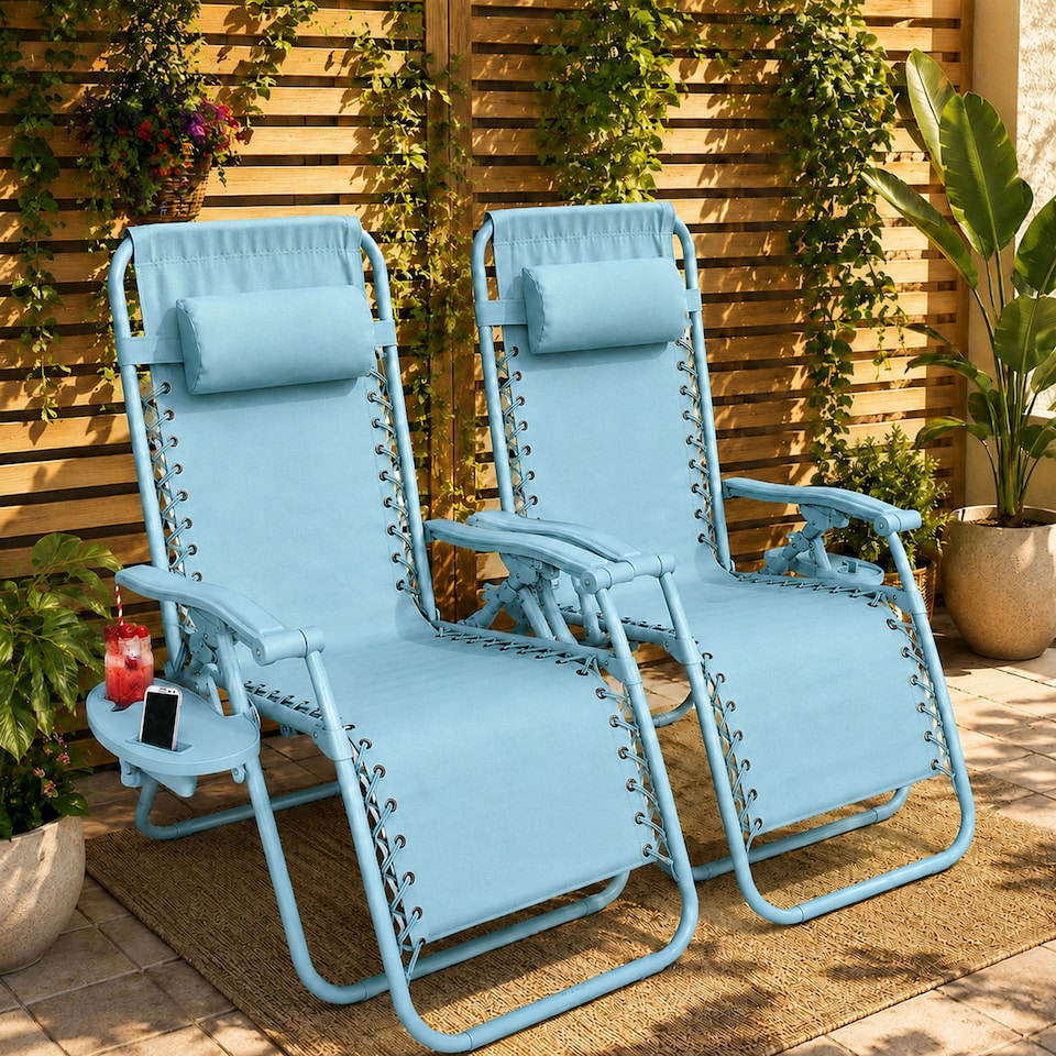 image 1 of Set of 2 Zero Gravity Reclining Foldable Garden Chairs Sun Loungers