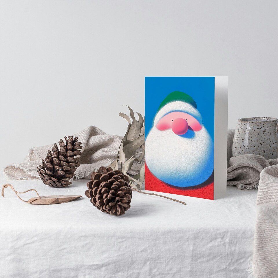 image 1 of Cute Round Santa Claus Vibrant Modern Graphic Blank For Him Or Her Art Christmas Card