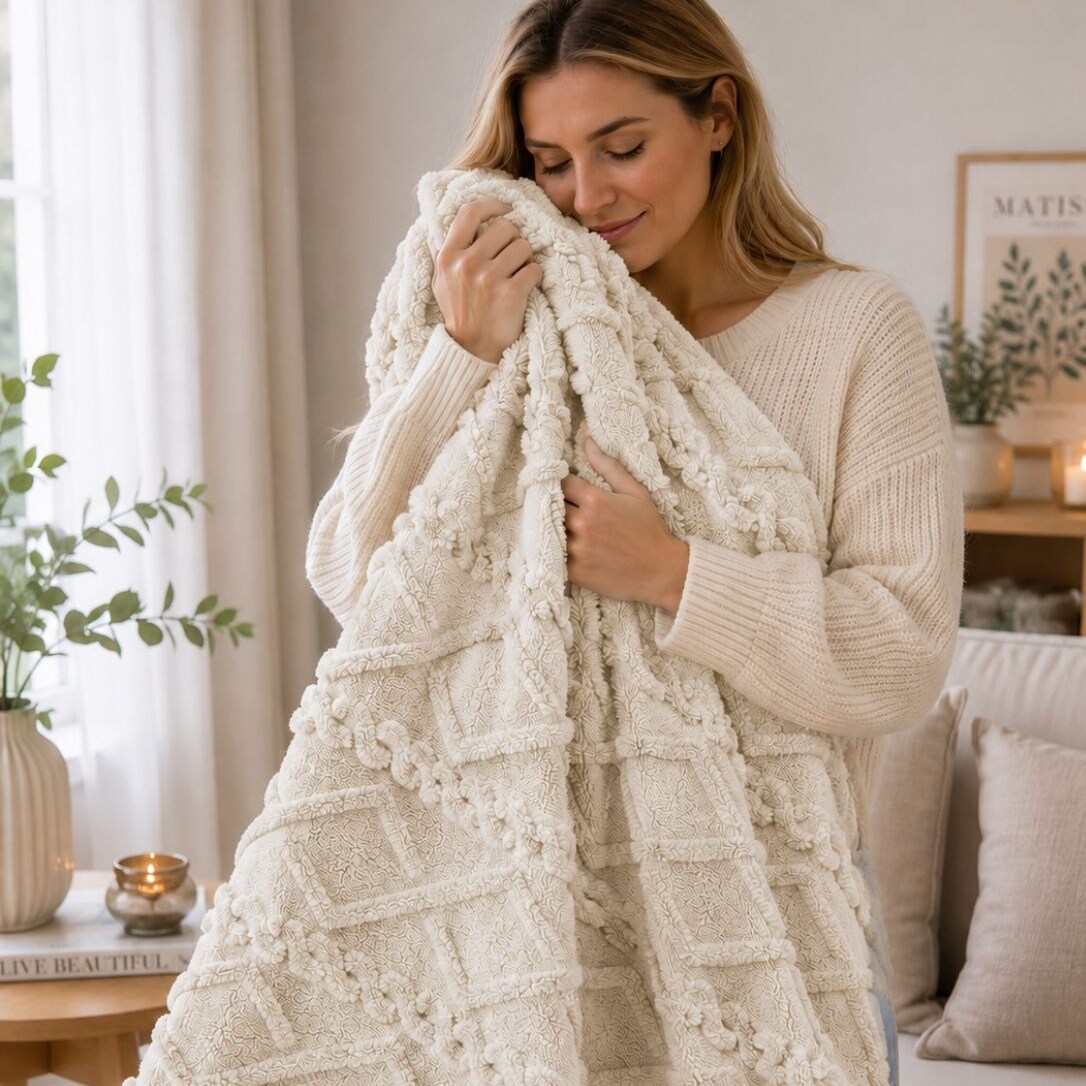 Soft Cable Throw Blanket – Cosy Textured Home Decorative Warm Blanket 150 x 200cm