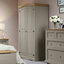 Premium Corona 2 Door Wardrobe in Mexican Pine, Classic Design with Metal Hardware | Grey | Grey | One Size | 1