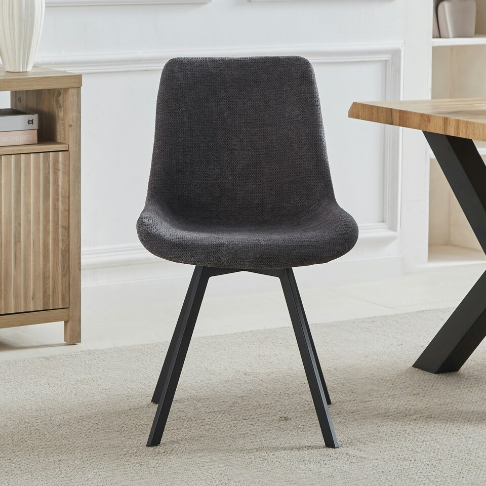 image 1 of Set of 2 Caino Swivel Seat Fabric Dining Chairs - Dark Grey