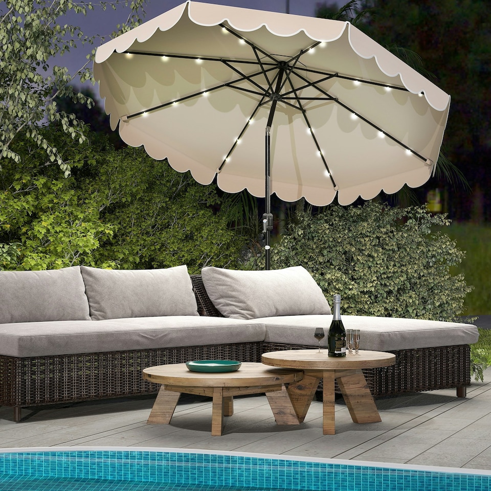image 1 of COSTWAY 10FT/3M Solar Garden Parasol Sun Shade Canopy Beige Cream