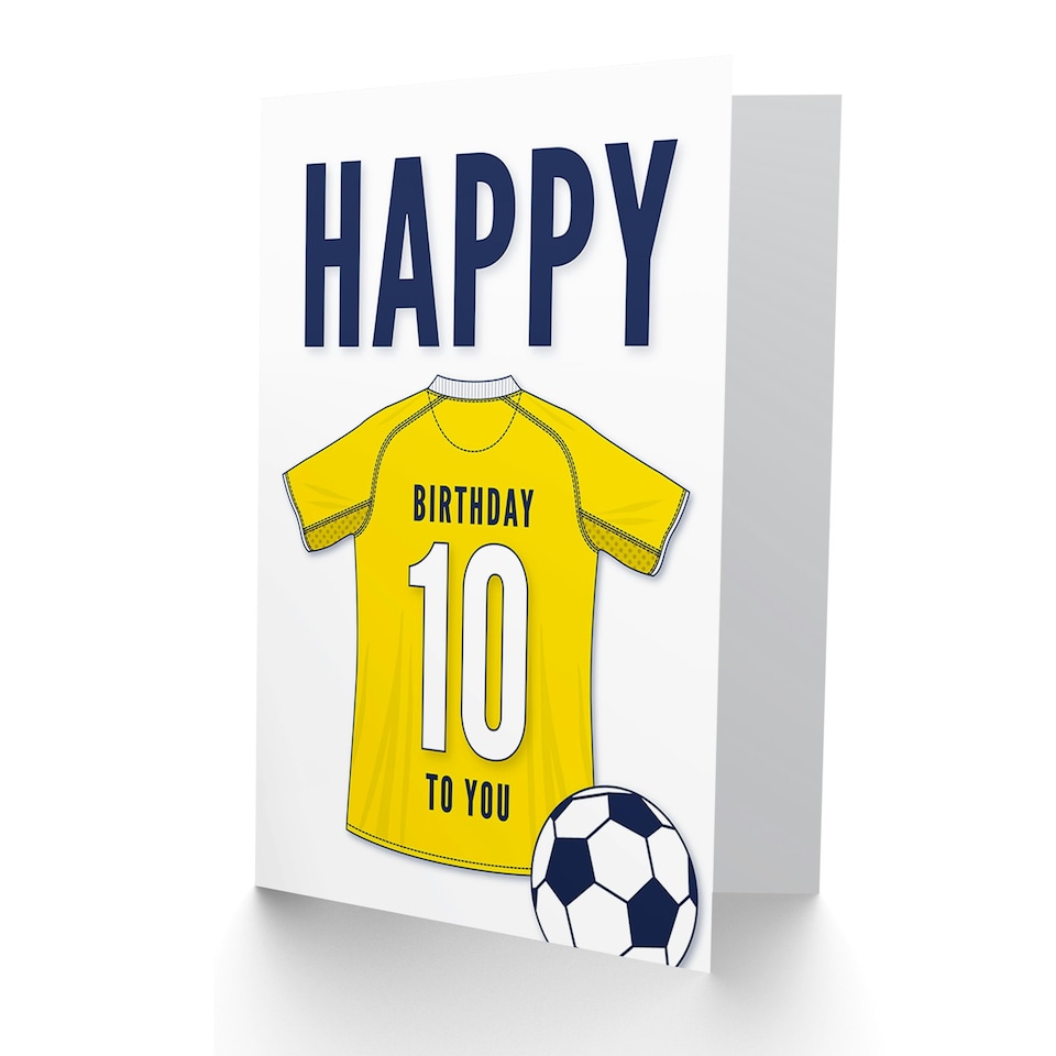 image 1 of Football Strip Kit Yellow Jersey Top 10 Year old Kids 10th White Birthday Card