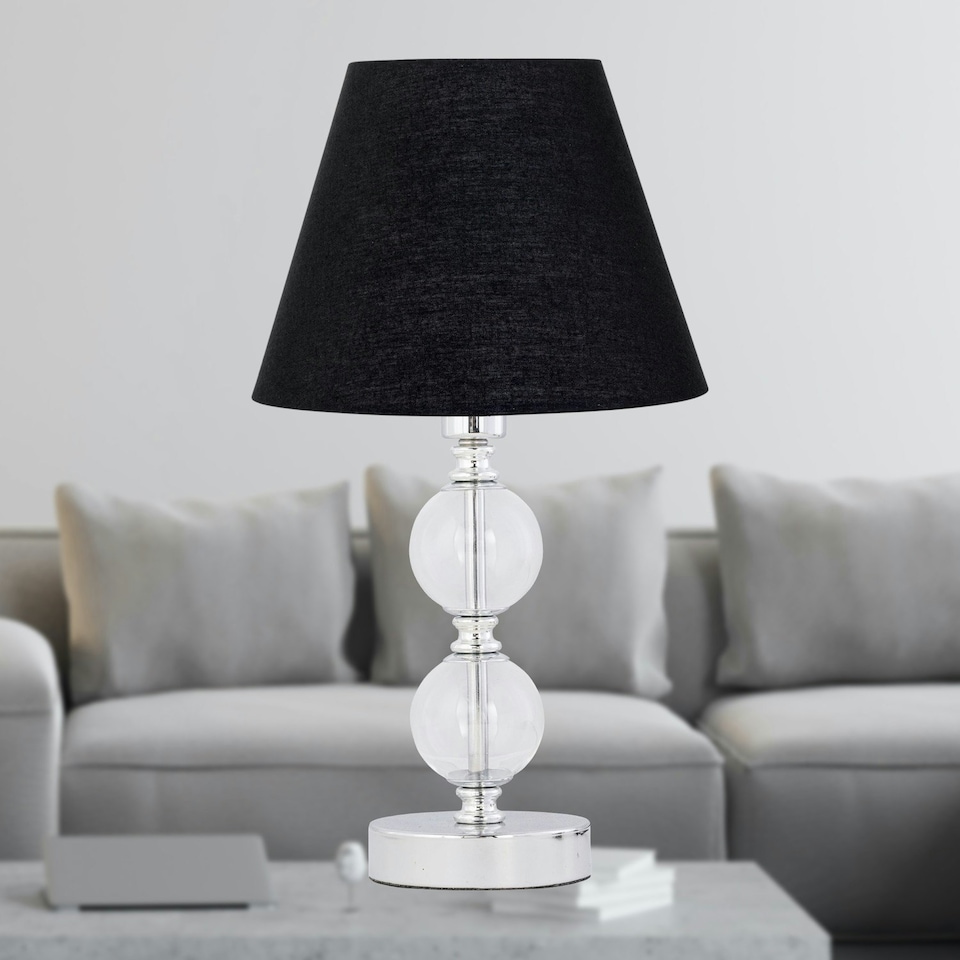 image 1 of Chrome Two Ball Table Lamp with Black Shade Chrome | Black