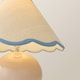image 5 of ValueLights Bosco Natural Stone Globe Ceramic Table Lamp with Linen Blue Trim Scallop Lamp Shade