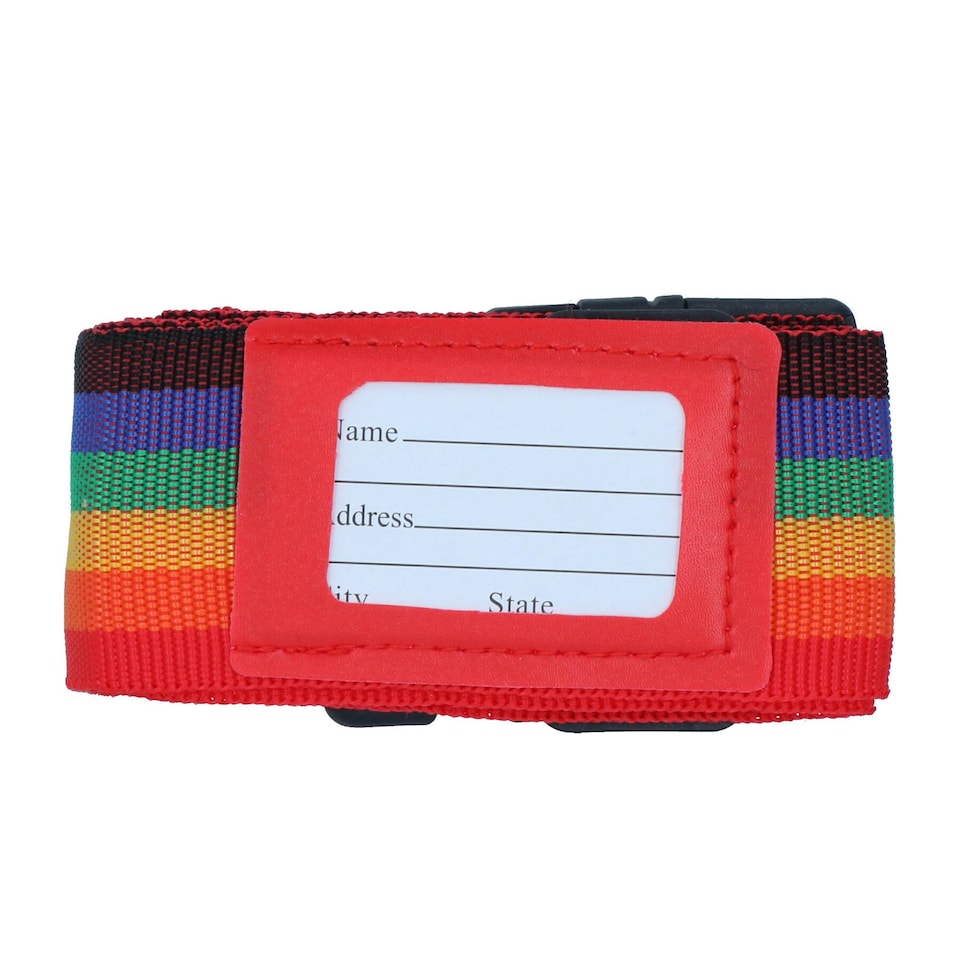 image 1 of Adjustable Multicoloured Rainbow Luggage Suitcase Belt Strap Travel With Tags 2pc