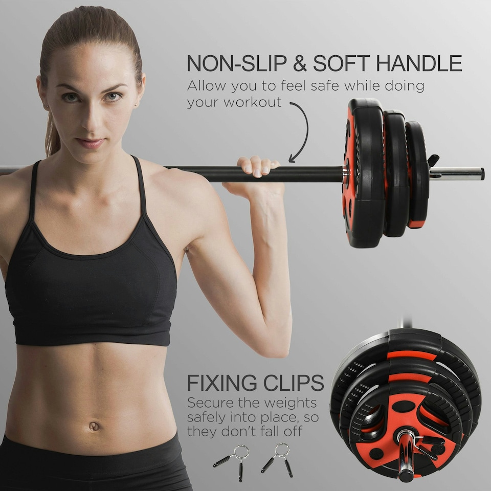 image 1 of SPORTNOW 20kg Adjustable Barbell Weights Set for Home Gym Strength Training Black