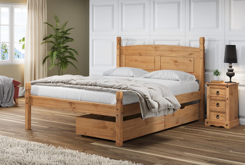 image 1 of Mercers Furniture Corona Pair of Underbed Drawers x2 Storage Drawers Casters Solid Wood Pine Wooden Bedroom with Mexican Styling