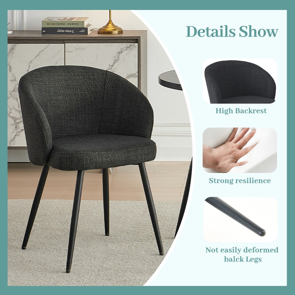 image 1 of SONARA Modern Set of 2 Chunky Weave Fabric Ergonomic Dining Chairs with Arms | Grey