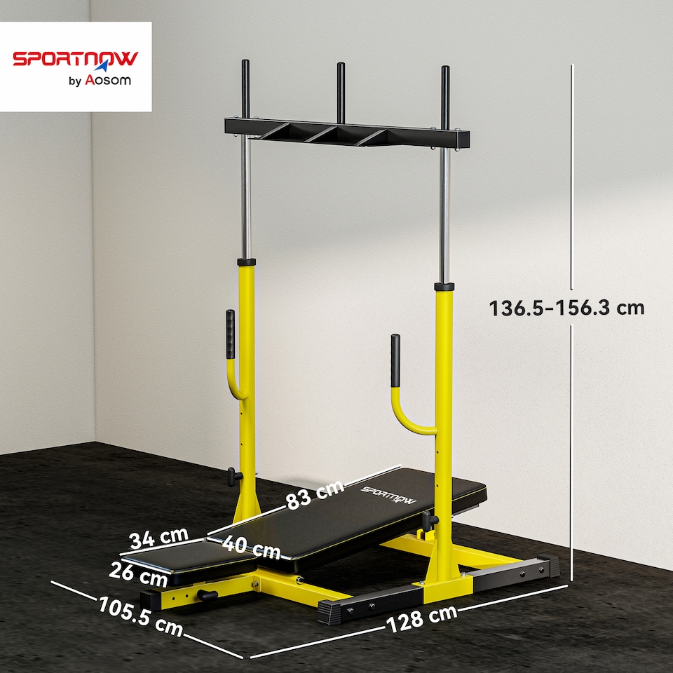 image 1 of SPORTNOW Vertical Leg Press Machine, 300 kg Capacity, Leg Strength Training Machine with Adjustable Leg, Back and Head Positions for Home Gym, 2" Olympic Plate Compatible, Yellow