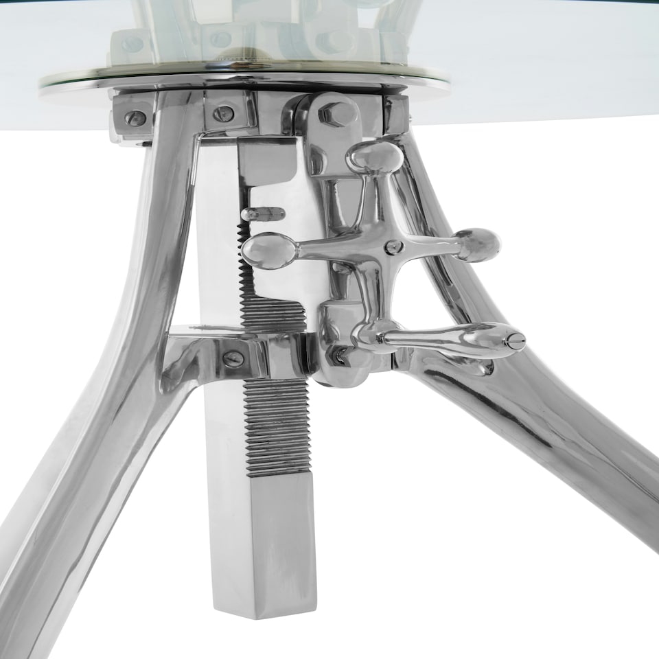 image 1 of Crank Mechanism Adjustable Table- Nickel Finish Round Table With Tripod Legs-Round Table-Decorative Table | Silver