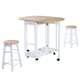 image 1 of HOMCOM 3pc Wooden Kitchen Cart Trollet Table Folding Stools Space-saving