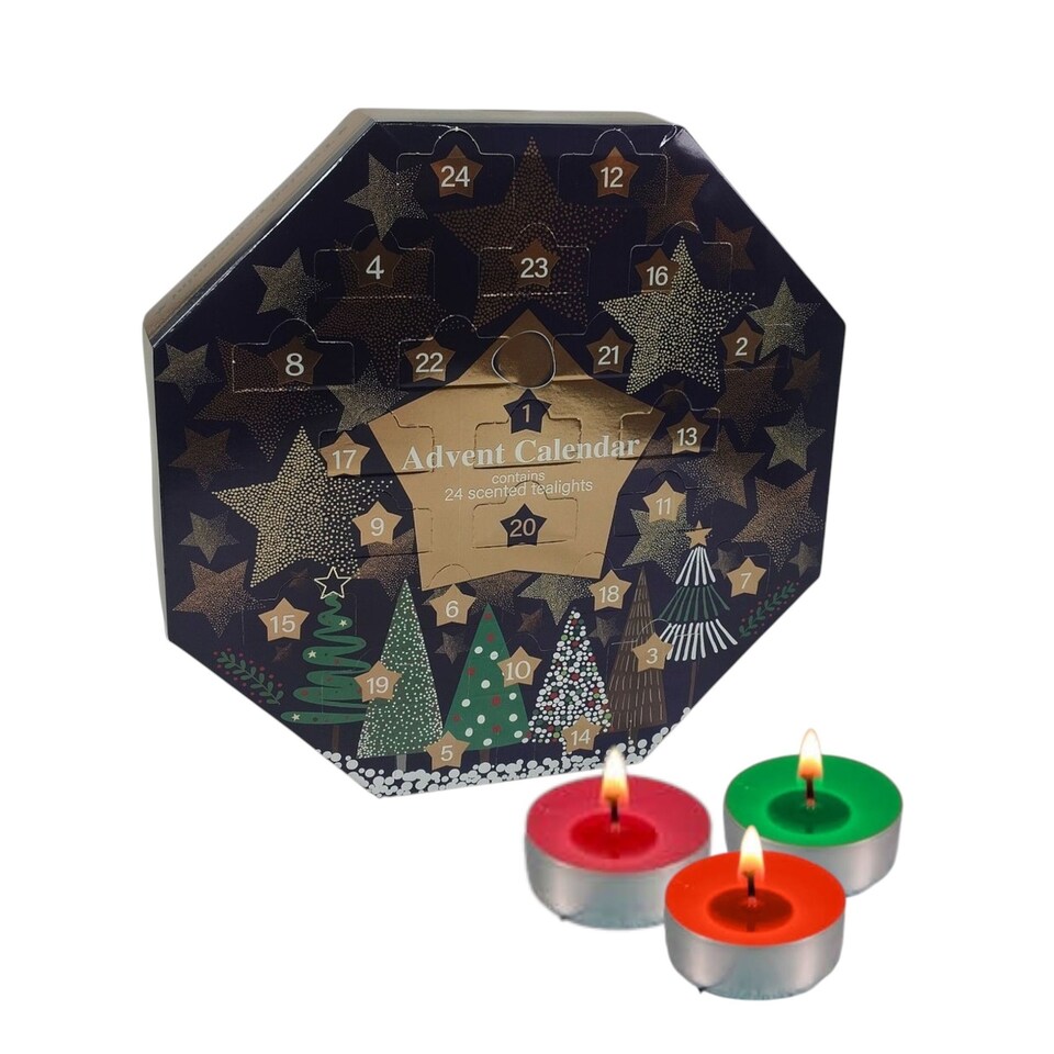 image 1 of Christmas Tealight Candle Advent Calendar 24 Festive Countdown Scented Candles