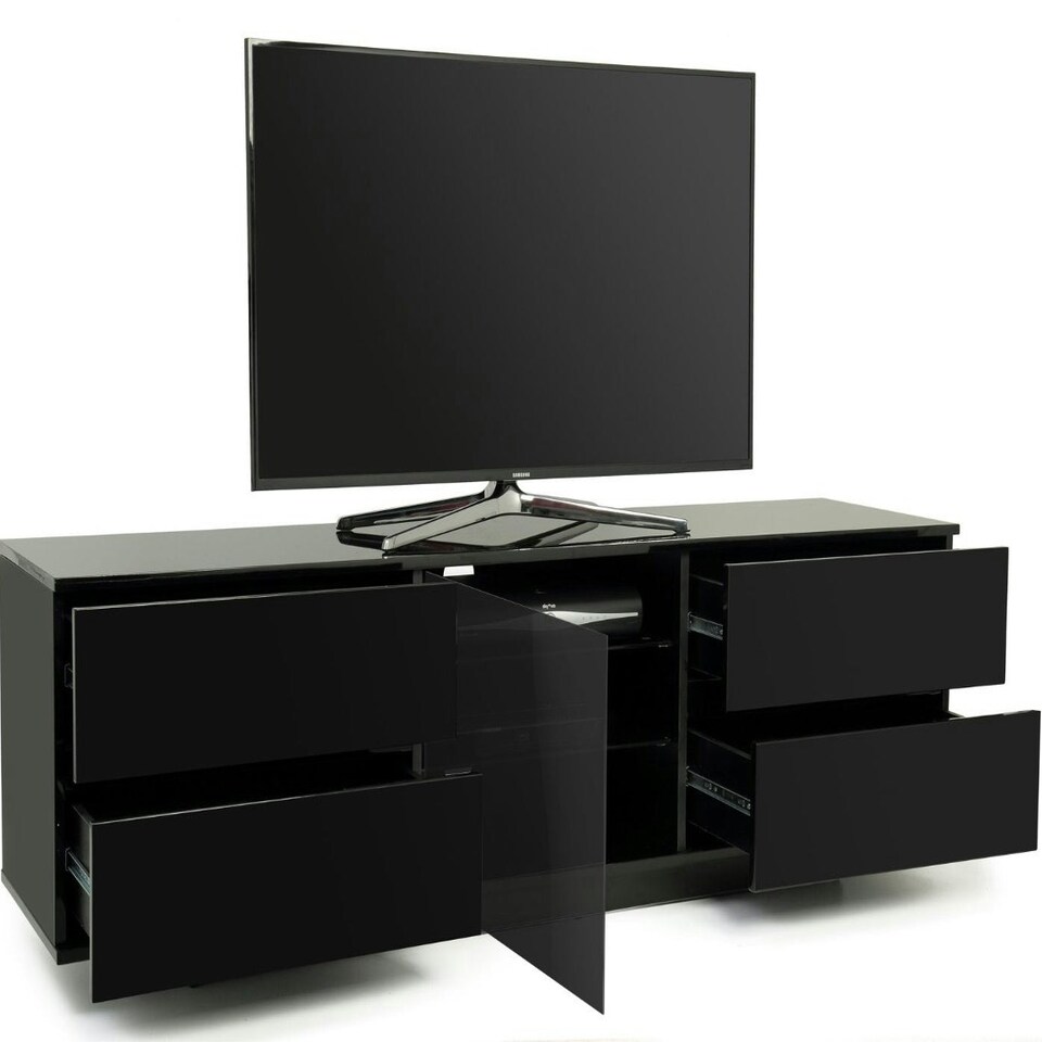 image 1 of Centurion Supports AVITUS ULTRA Remote Friendly BeamThru Gloss Black with 4-Black Drawers 32"-65" Flat Screen TV Cabinet Black