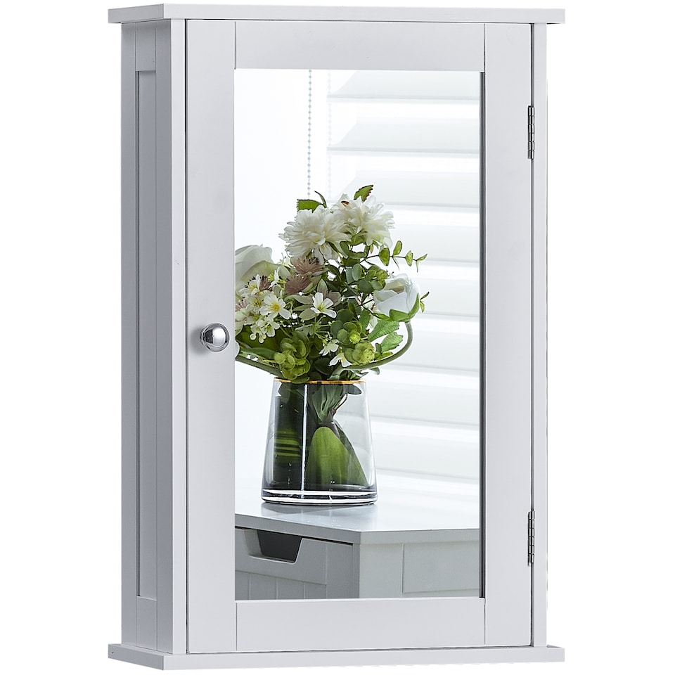 image 1 of Bath Vida Priano 1 Door Mirrored Wall Mounted Bathroom Cabinet, White | White | 1