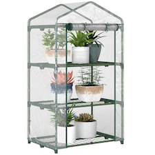 Outsunny 3 Tier Mini Greenhouse Grow House w Roll Up Door, Clear