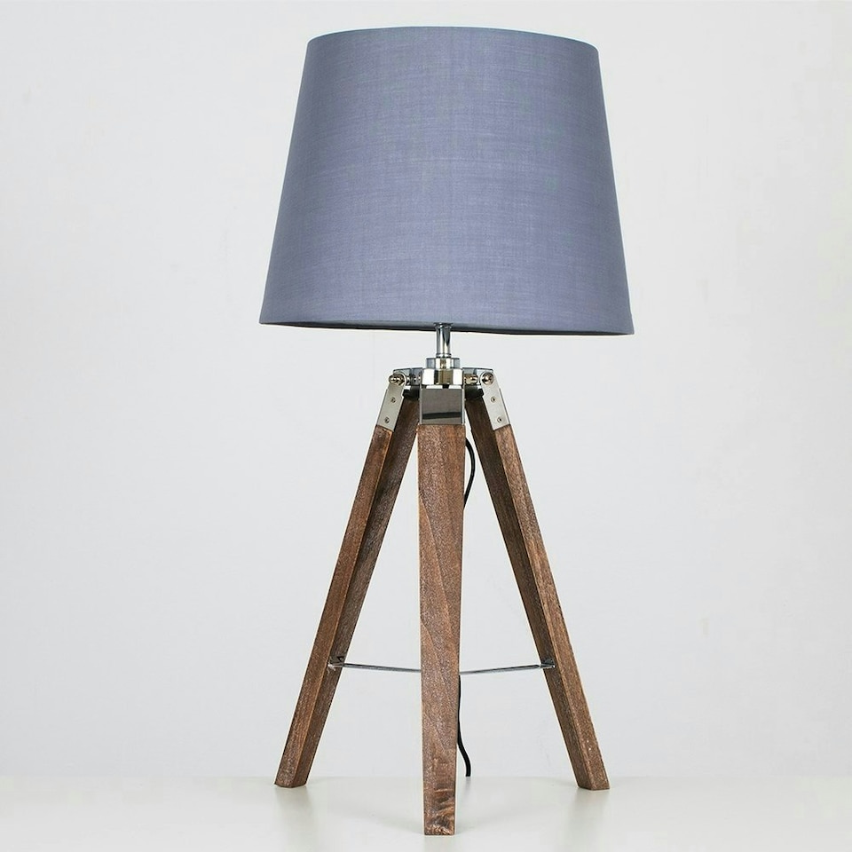 image 1 of ValueLights Clipper Brown Table Lamp With Grey Shade Grey