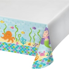 Creative Party Plastic Mermaid Party Table Cover - White/Sky Blue/Purple - One Size