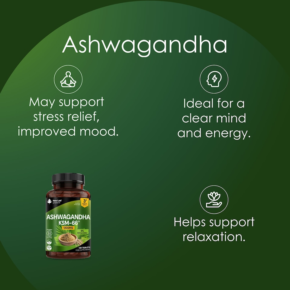 image 1 of Ashwagandha KSM 66 Tablets - Brain, Mood & Anxiety Support - Vegan 365 Tablets