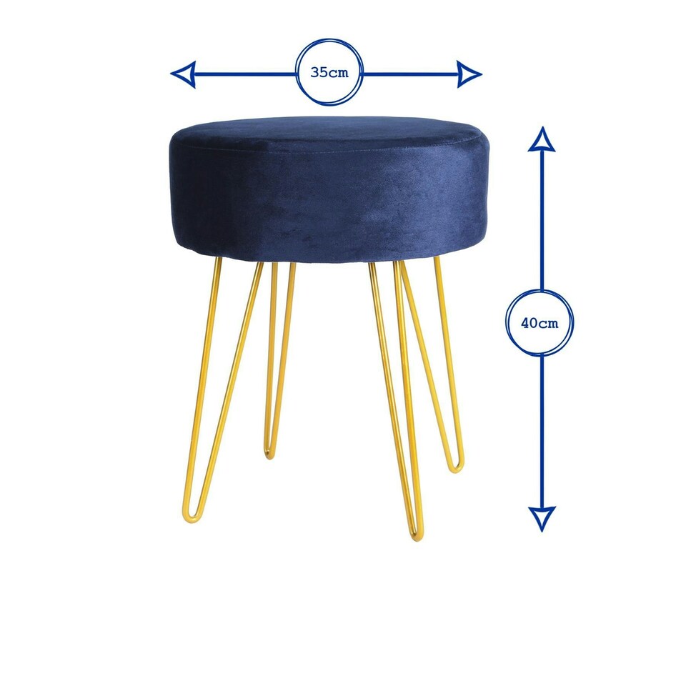 image 1 of Harbour Housewares Set Of 2 Grey Velvet Footstools Round Ottoman Stools With Gold Base Stylish Seating Grey