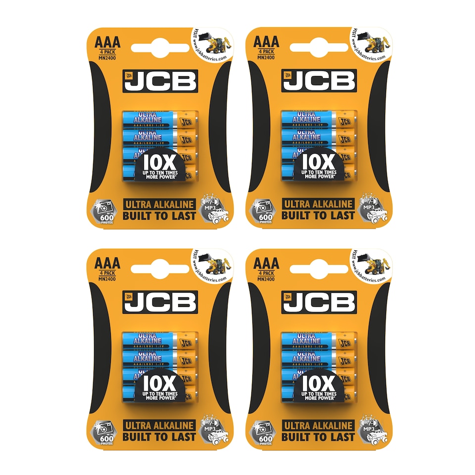 4x JCB AAA Ultra Alkaline Batteries - Pack of 4 | Multi | AAA | 4