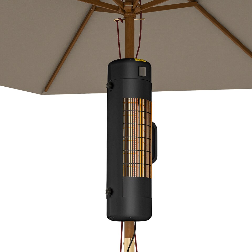 image 1 of Outsunny Electric Umbrella Parasol Mounted Patio Heater for 25-70 mm Poles, 2000 W Outdoor Garden Heater with 2 Heat Setting, 6 ㎡ Coverage, Tip-Over Protection, Black